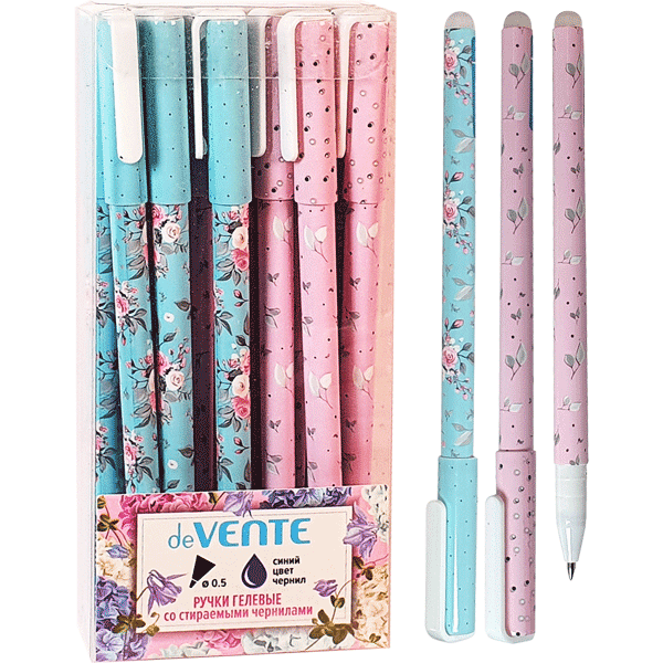 Ручка гелевая стираемая 'deVENTE. Пиши-стирай. Flora' d=0,5 мм, синяя, 5051026