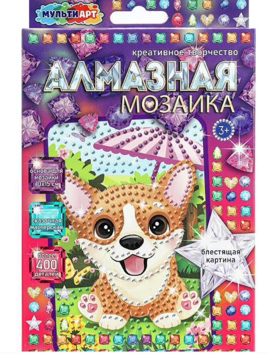 Алмазная мозаика 10х15 см, Милая корги, МУЛЬТИ АРТ, 380030