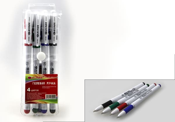 Набор гелевых ручек 4 цв., белый корпус,  европодвес AR-666-4