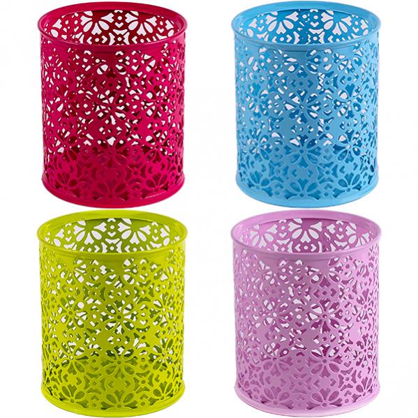 Стакан канцелярский металлический круглый, с узором, цветной, AR-803-2;803-3