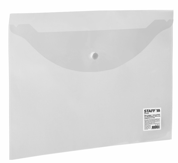 Папка конверт с кнопкой, A4, 'STAFF', прозрачная, прозрачная, 330х240 мм, 225173