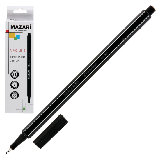 Ручка Линер VIVO LINE, черный 0,4 мм, шестигранный корпус, картонная упаковка, М-5368-71