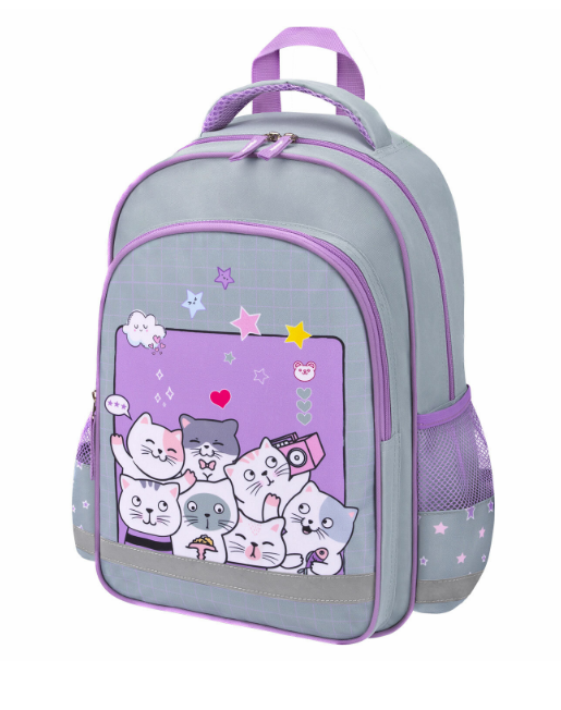 Рюкзак ПИФАГОР SCHOOL, 1 отделение, 3 кармана, «Cats selfie», 38×28×14 см, 273165