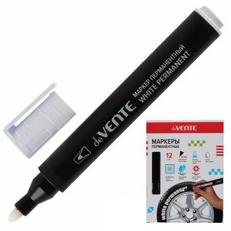 Маркер перманентный deVente белый, 3 мм., пулевидный наконечник, круглый корпус, 5043002