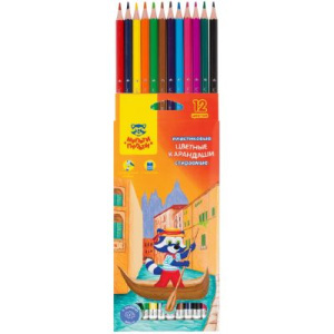Карандаши цветные пластиковые стираемые Мульти-Пульти , "Енот в Венеции", 12 цветов , СР_19844