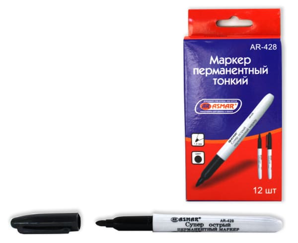Маркер перманентный, ASMAR, тонкий, цвет черный, AR-428;ЧЕРНЫЙ