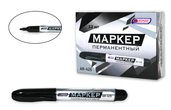 Маркер перманентный 'ASMAR', пулевидный наконечник 3 мм, черный цвет, AR-426