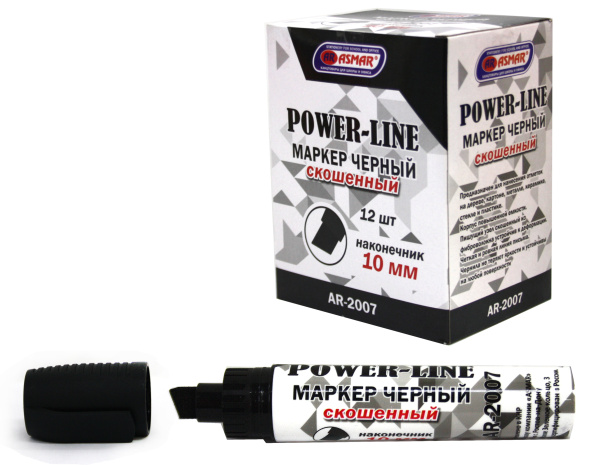 Маркер перманентный, ASMAR, чёрный скошенный наконечник 10 мм, AR-2007