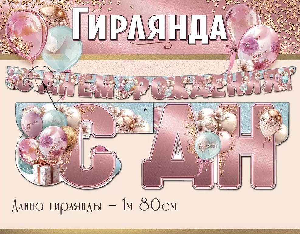Гирлянда 'С Днем Рождения', 1,8 м, 50000556
