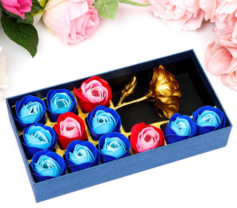Мыльные розочки цветных оттенков и золотая роза, (12 шт;уп), 6962321
