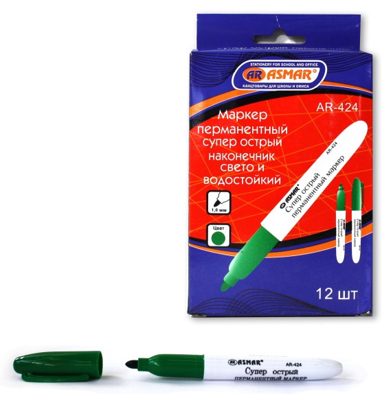 МАРКЕР 'ASMAR' ПЕРМАНЕНТНЫЙ СУПЕР ОСТРЫЙ НАКОНЕЧНИК, ВОДОСТОЙКИЙ, AR-424;ЗЕЛЕНЫЙ