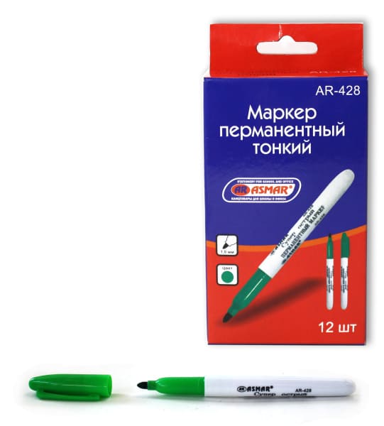 Маркер перманентный 'ASMAR' тонкий , зелёный цвет, AR-428