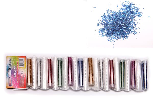 Декоративные блёстки с золотом и серебром, (12 шт;уп), в тубах европодвес, AR-10211