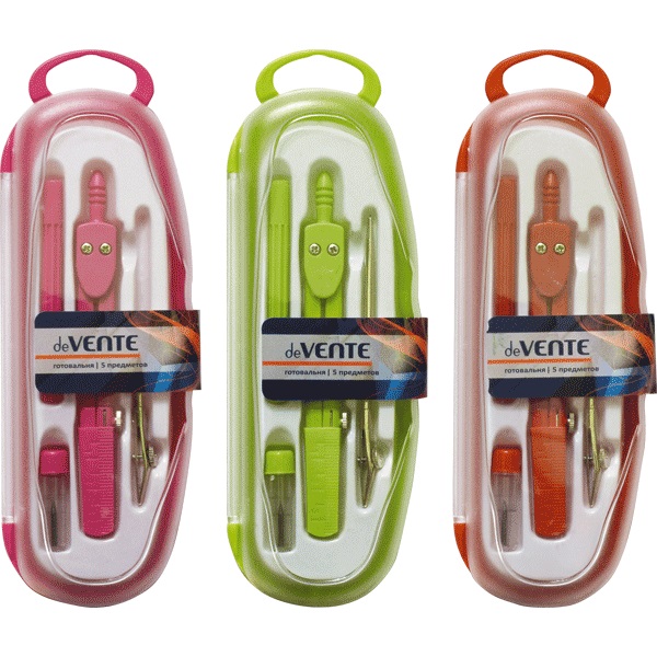 Готовальня школьная deVente (5 предм.) , пластик , европодвес, 5093600