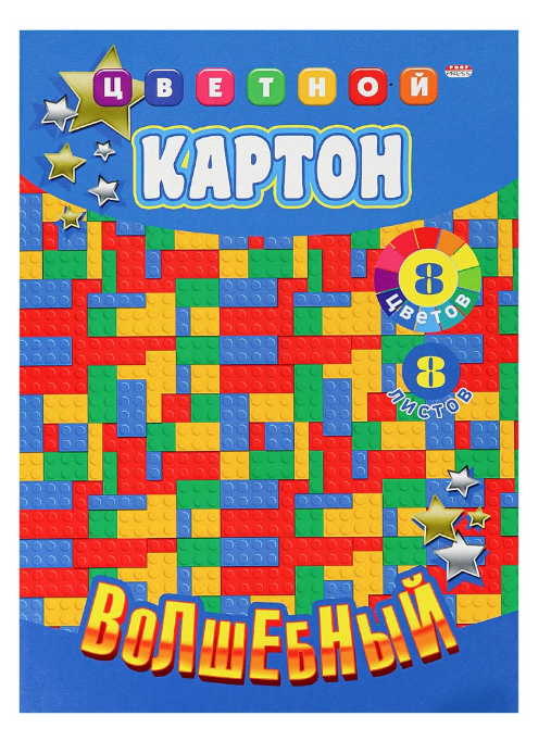 Картон цветной, ВОЛШЕБНЫЙ, А4, 8л. МОЗАИКА, сер+зол+6 цв, 08-9126