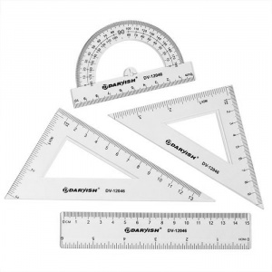 Набор геометр. 'Darvish' 4 предмета (линейка 15 см+ транспортир+ 2 треугольника), DV-12046