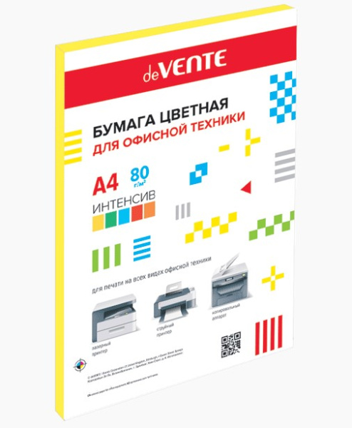 Бумага цветная для офисной техники 'deVENTE. Intensive' A4 50 л, 80 г;м², интенсив желтый, 2072416