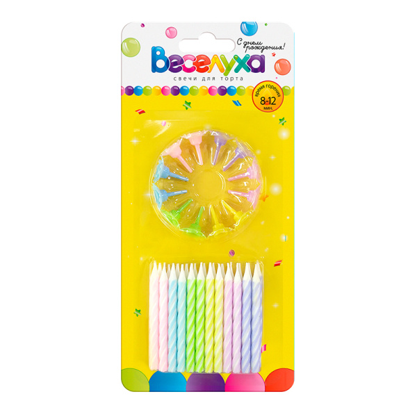 Свечи для торта с подставками Веселуха 'Макаронс Классические', ассорти, 24 шт, 6 см, 620003-Р