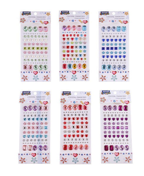 Стразы-наклейки акриловые АССОРТИ, 8х19 см, 6 дизайнов, ОПП-упаковка с европодвесом, M-8649