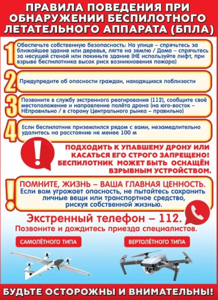 Плакат 'Правила поведения при обнаружении БПЛА', 3001719
