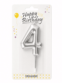Свеча для торта 'Цифра 4', СЕРЕБРО, HD0088-4