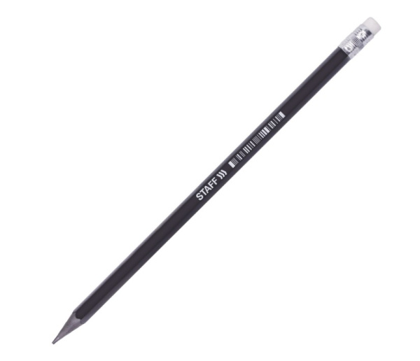 Карандаш чернографитный STAFF 'College' BLP-712, 1 шт, НВ, с ластиком, 181712