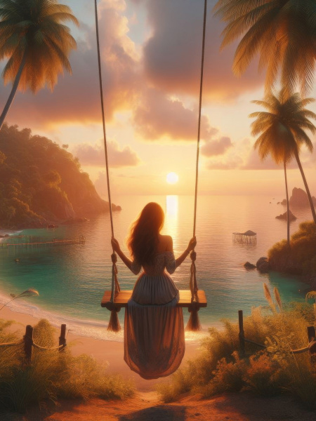 Алмазная мозайка (клас) 30х40 см, с подр, Девушка на качелях, НД-8899