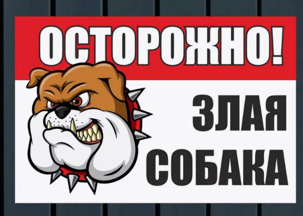 Виниловая наклейка 'Осторожно! Злая собака', 15х20,5 см