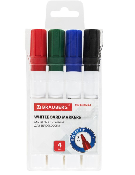 Маркер для белой доски Brauberg 'Original' набор 4 цв, 3 мм, 152120