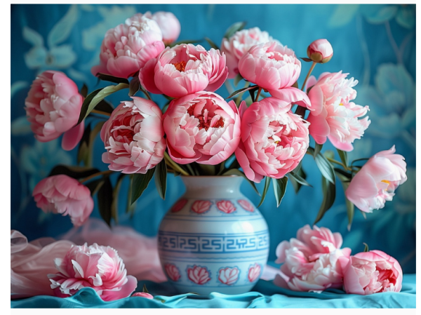 Холст с красками 30х40 см, Хрустальная ваза с пионами, Х-5193