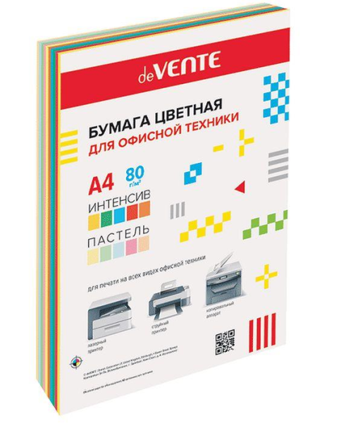 Бумага цветная для офисной техники 'deVENTE' , А4 , 20 листов , неоновые цвета, (5 цветов), 2072225