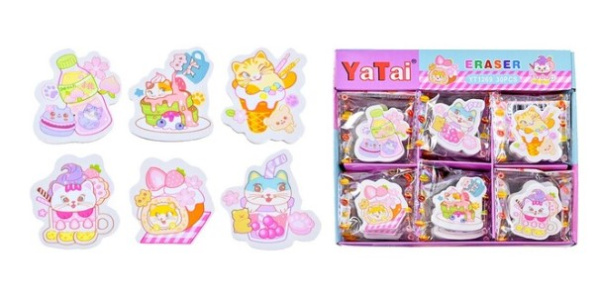 Ластик CAT термопластичная. 3,8х4,2х0,6 см.  6 дизайнов, YT1269