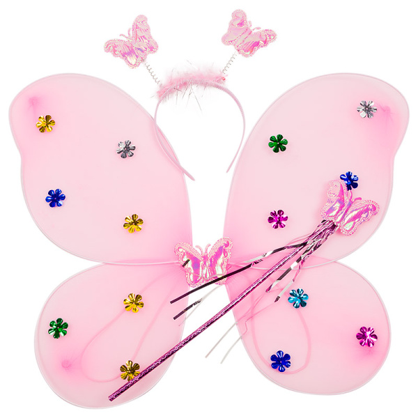 Набор (ободок, крылья, волшебная палочка), Фея Бабочка, с пайетками, Розовый, 48~38 см, 6230505